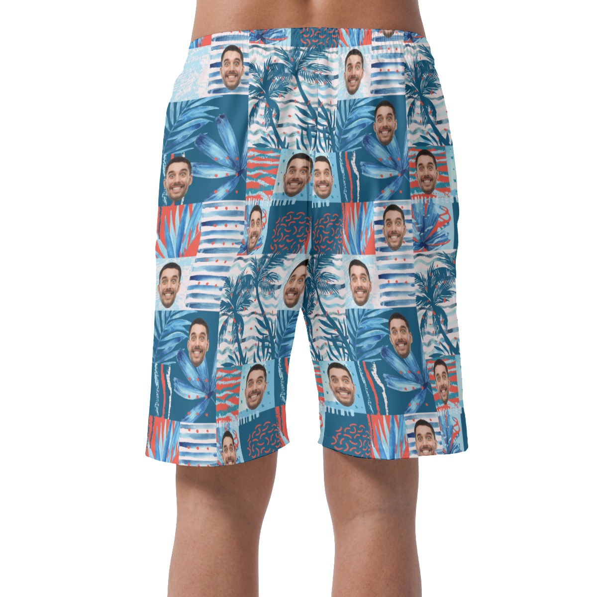 Funny Custom Face Blue Hawaiian Summer Shorts For Men