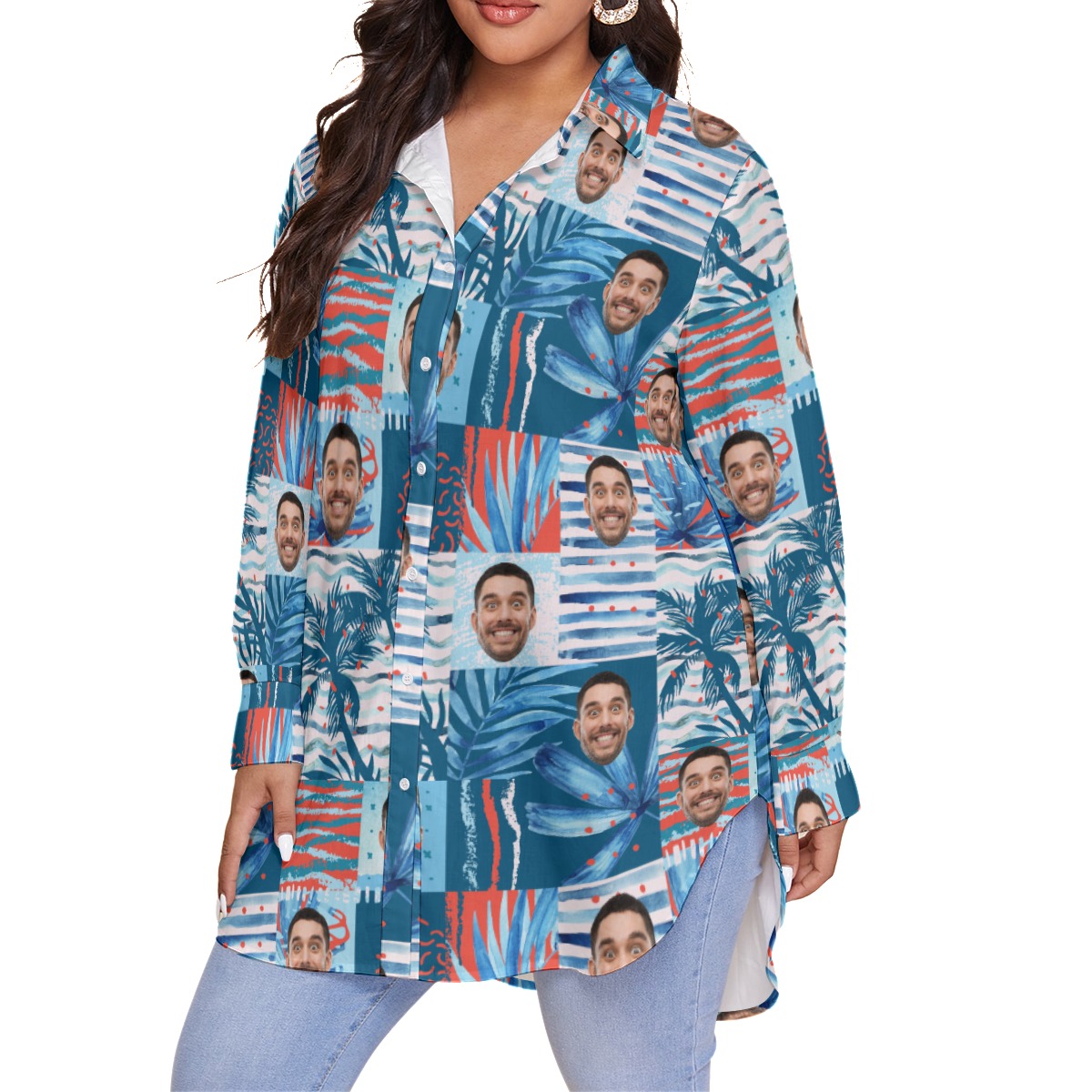 Funny Custom Face Hawaiian Plus Size Shirt For Women