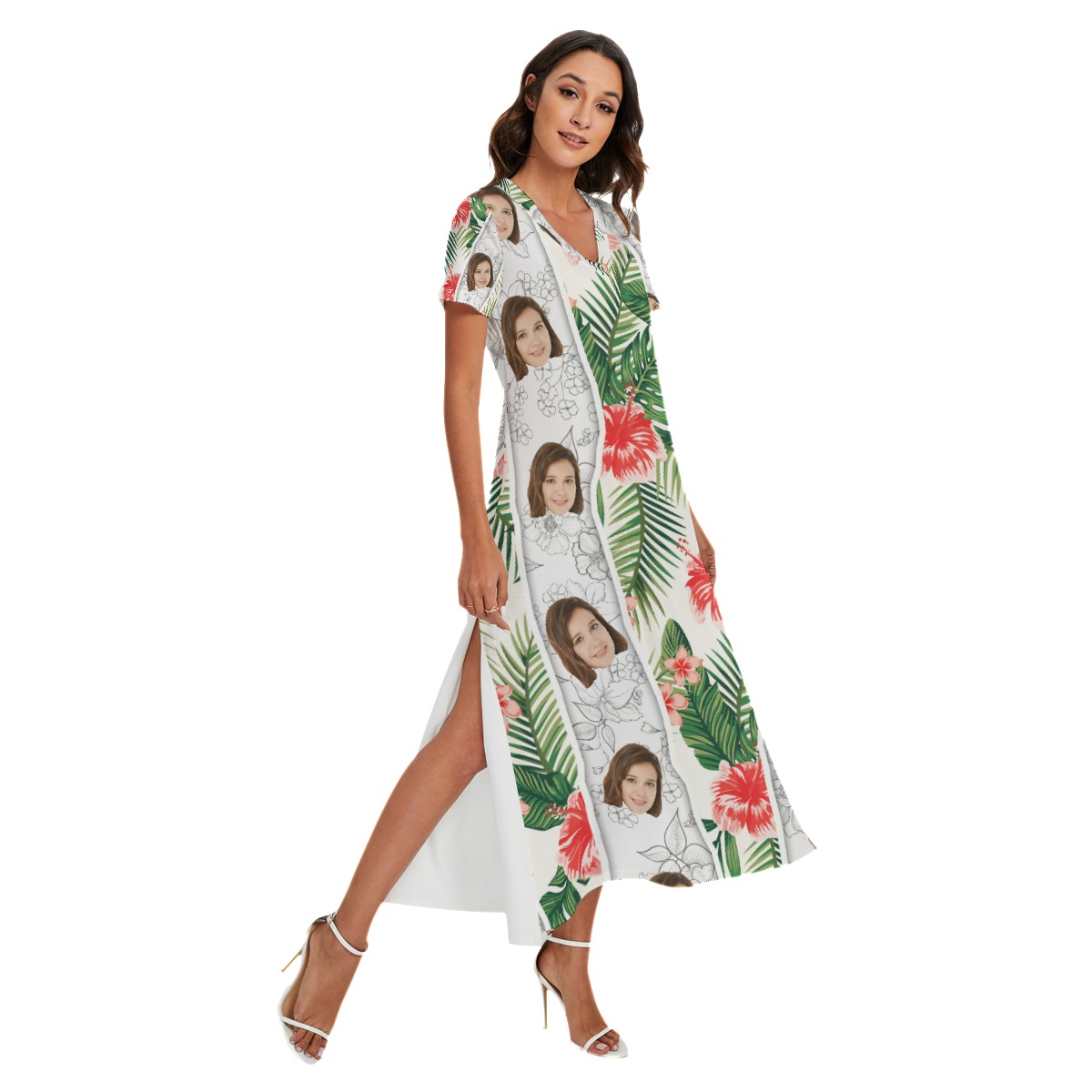 Vintage Floral Custom Face Hawaiian Dress With Split Side