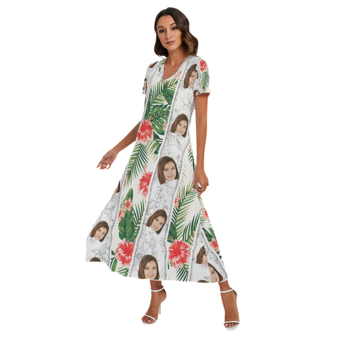 Vintage Floral Custom Face Hawaiian Dress With Split Side