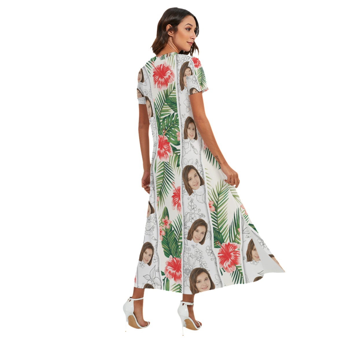 Vintage Floral Custom Face Hawaiian Dress With Split Side