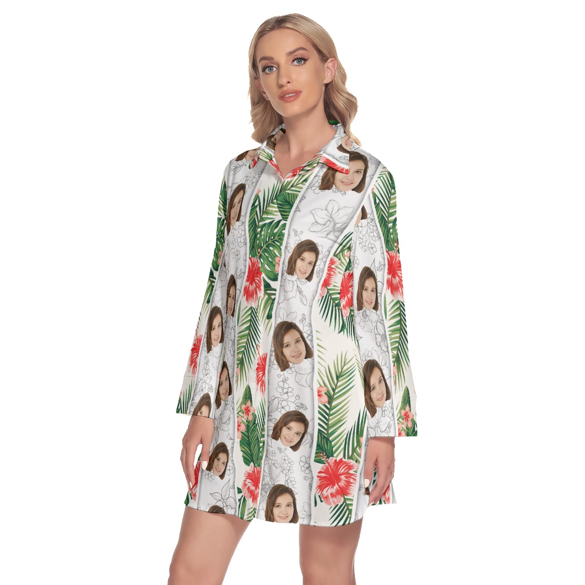 Custom Face Vintage Lapel Women Dress