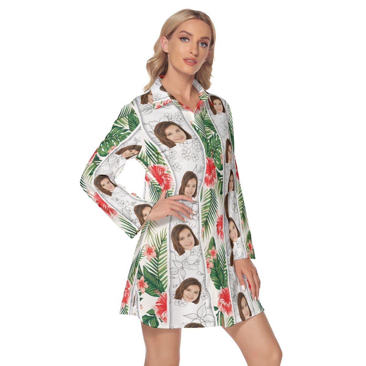 Custom Face Vintage Lapel Women Dress