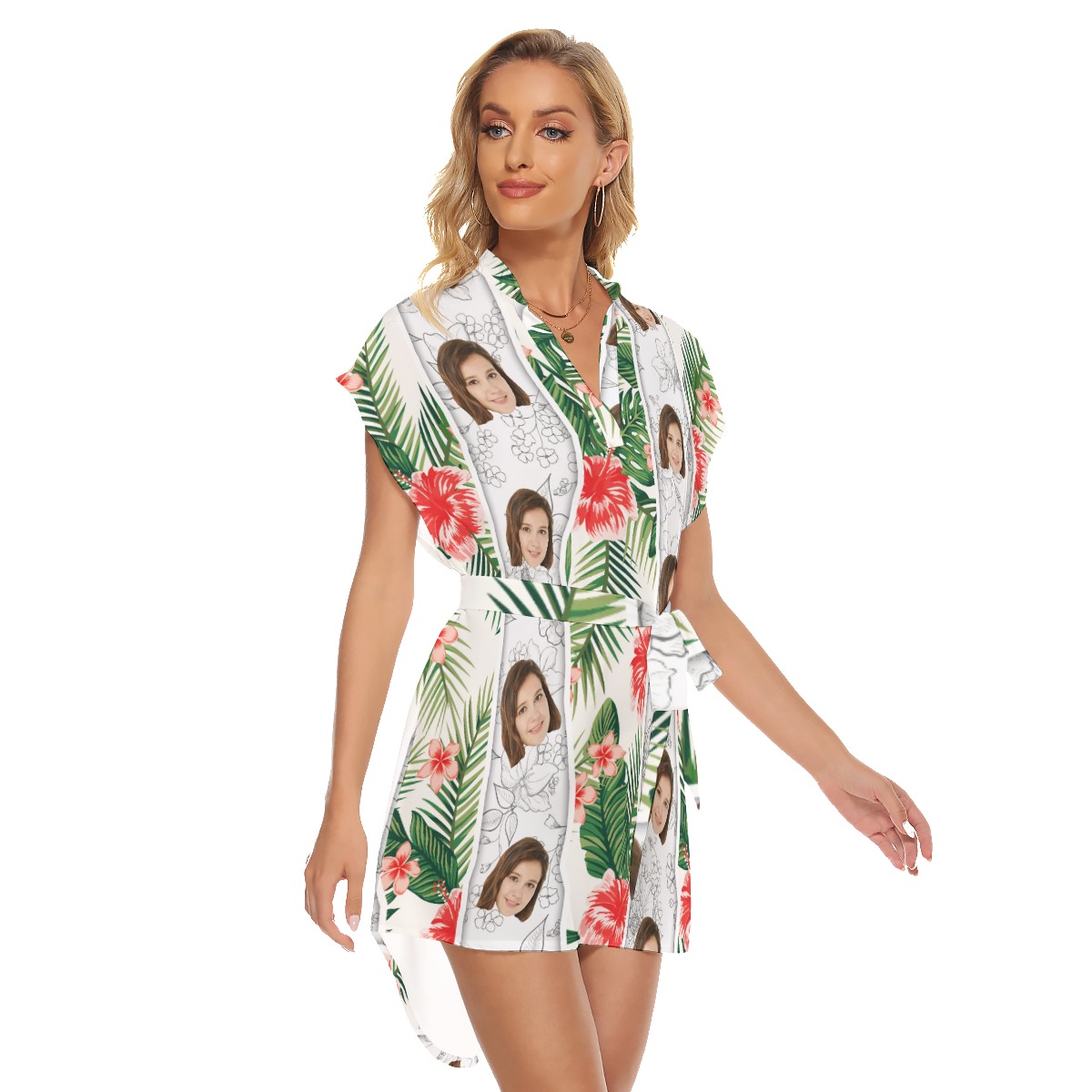Vintage Striped Custom Face Hawaiian Dress With Belts