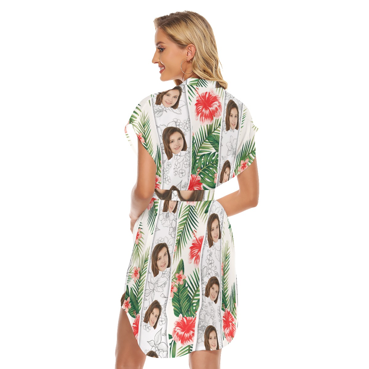 Vintage Striped Custom Face Hawaiian Dress With Belts