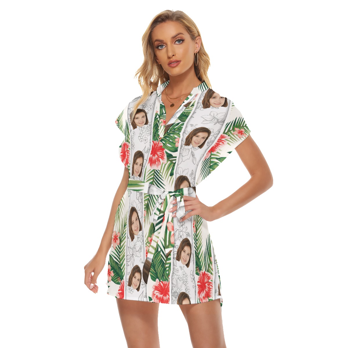 Vintage Striped Custom Face Hawaiian Dress With Belts