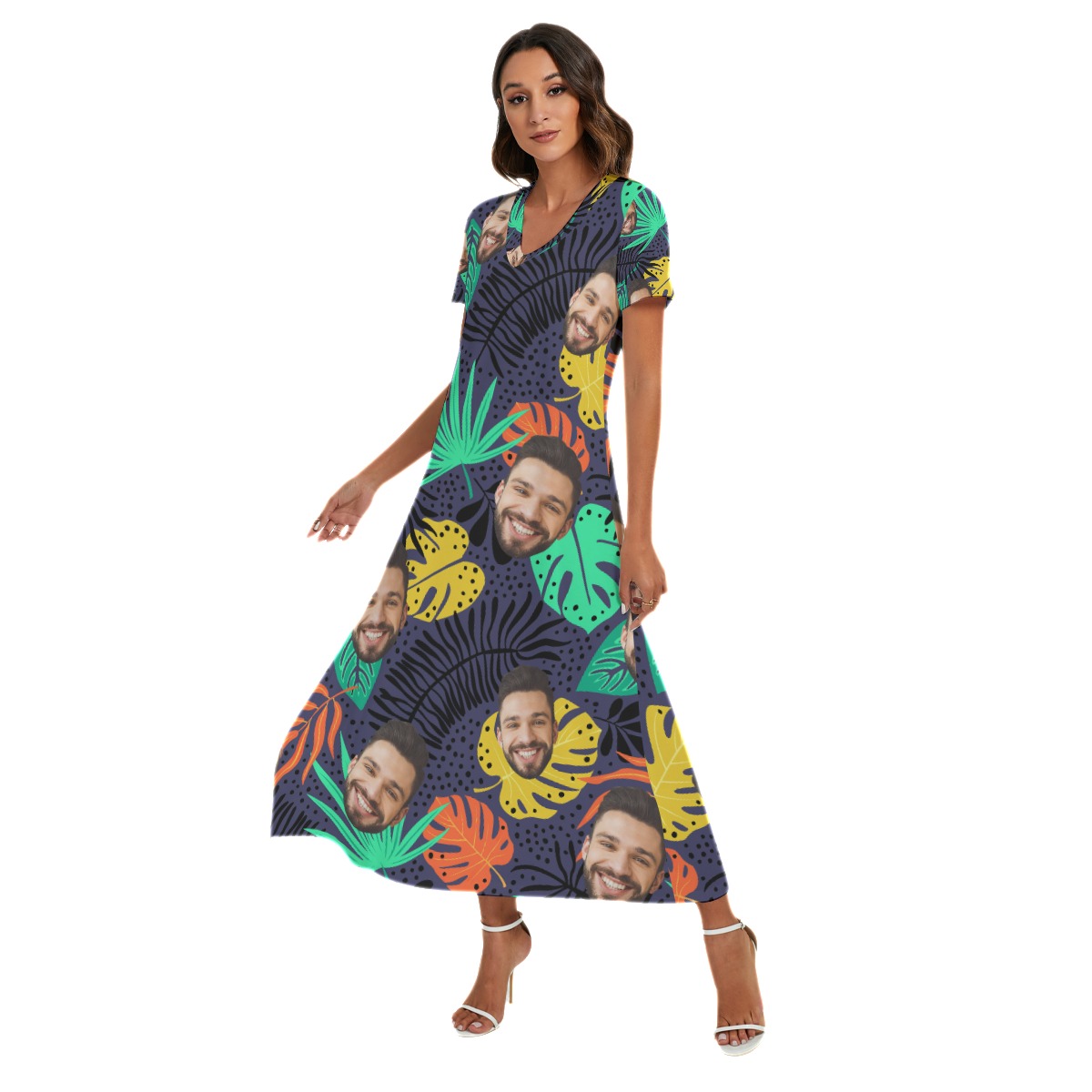 Colorful Custom Face Hawaiian Dress With Split Side