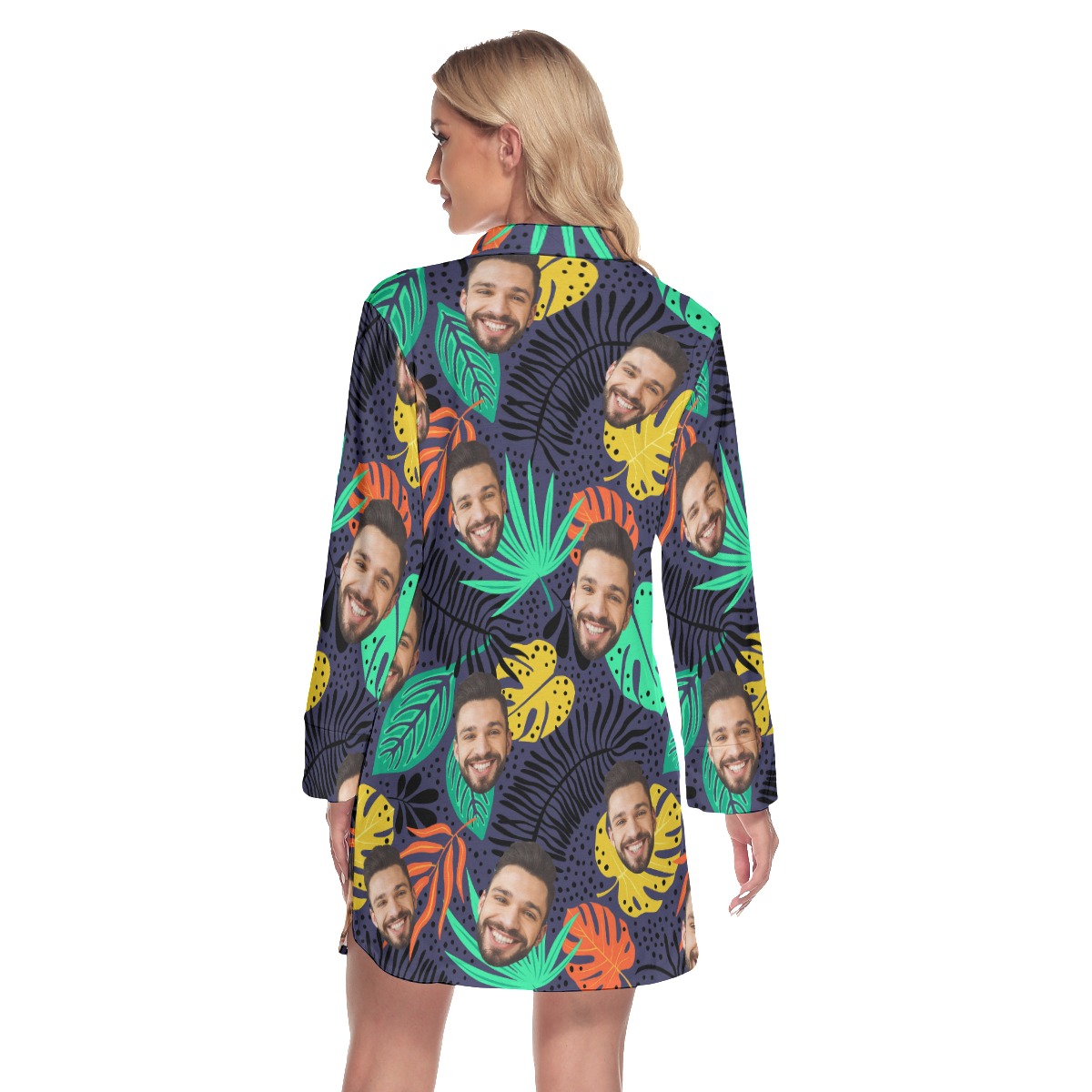 Tropical Custom Lapel Women's Dress With Multiple Faces