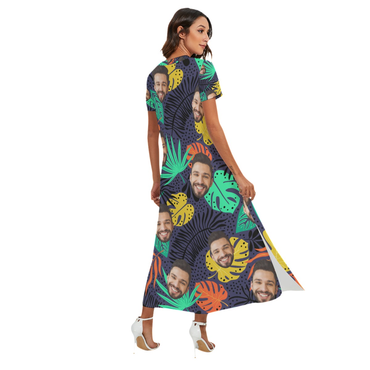 Colorful Custom Face Hawaiian Dress With Split Side