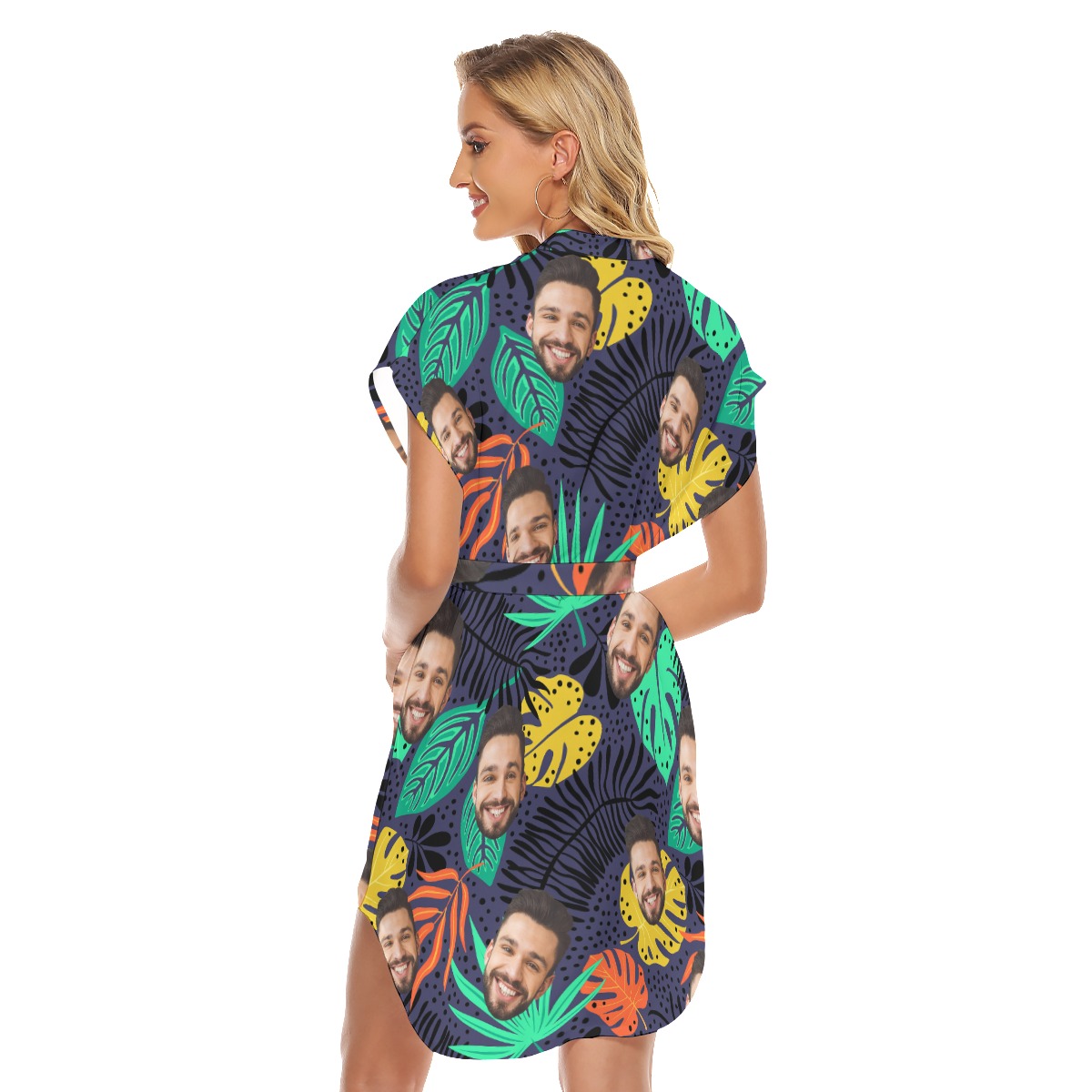 Colorful Custom Face Tropical Hawaiian Dress With Belts