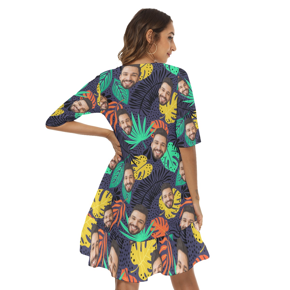 Tropical Leave Custom Face Half Sleeve Dress For Girl