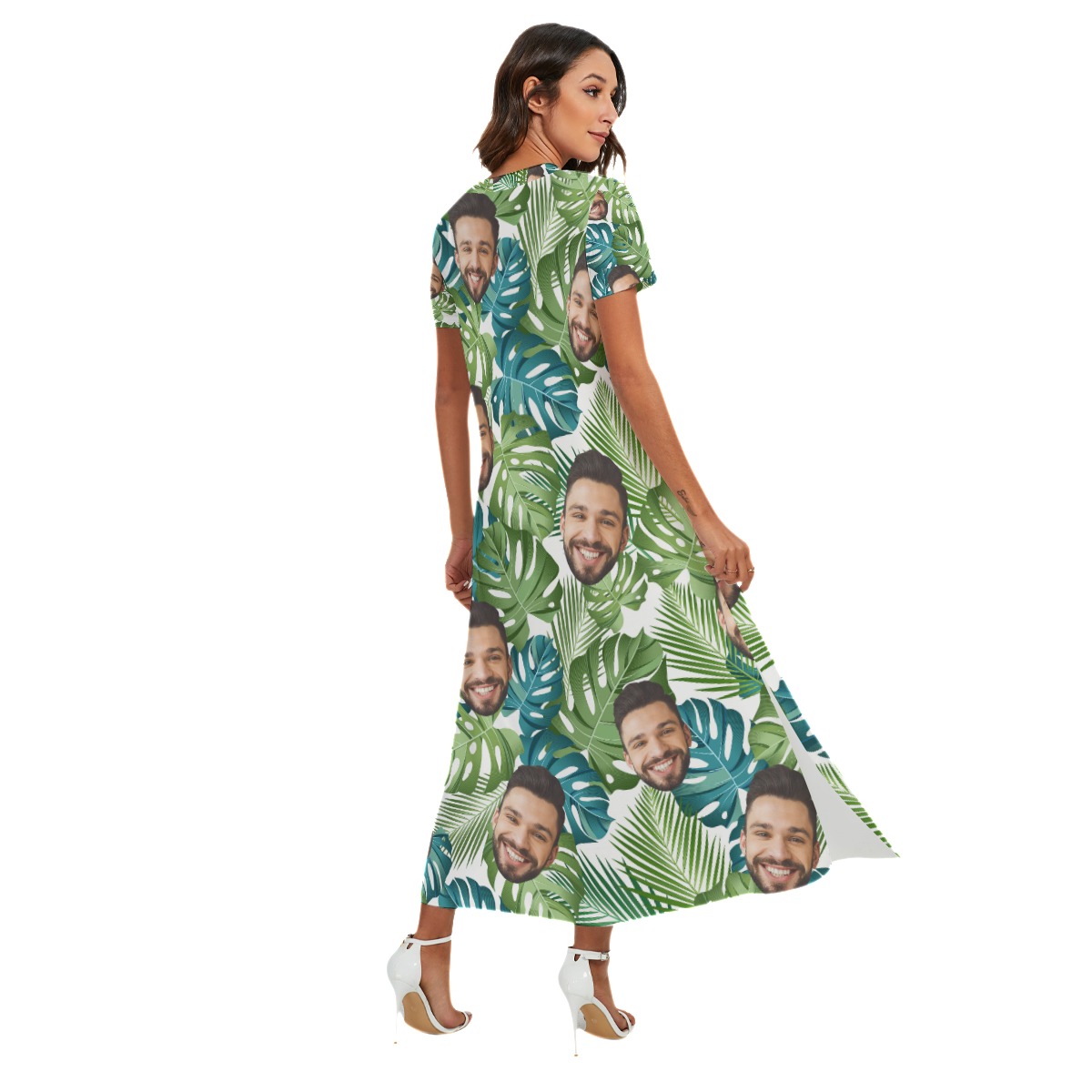 Custom Face V-Neck Hawaiian Dress With Split Side