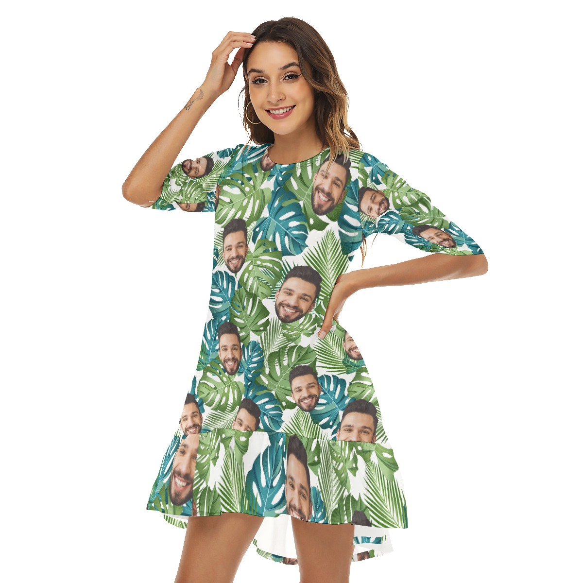 Custom Face Half Sleeve Hawaiian Dress For Women