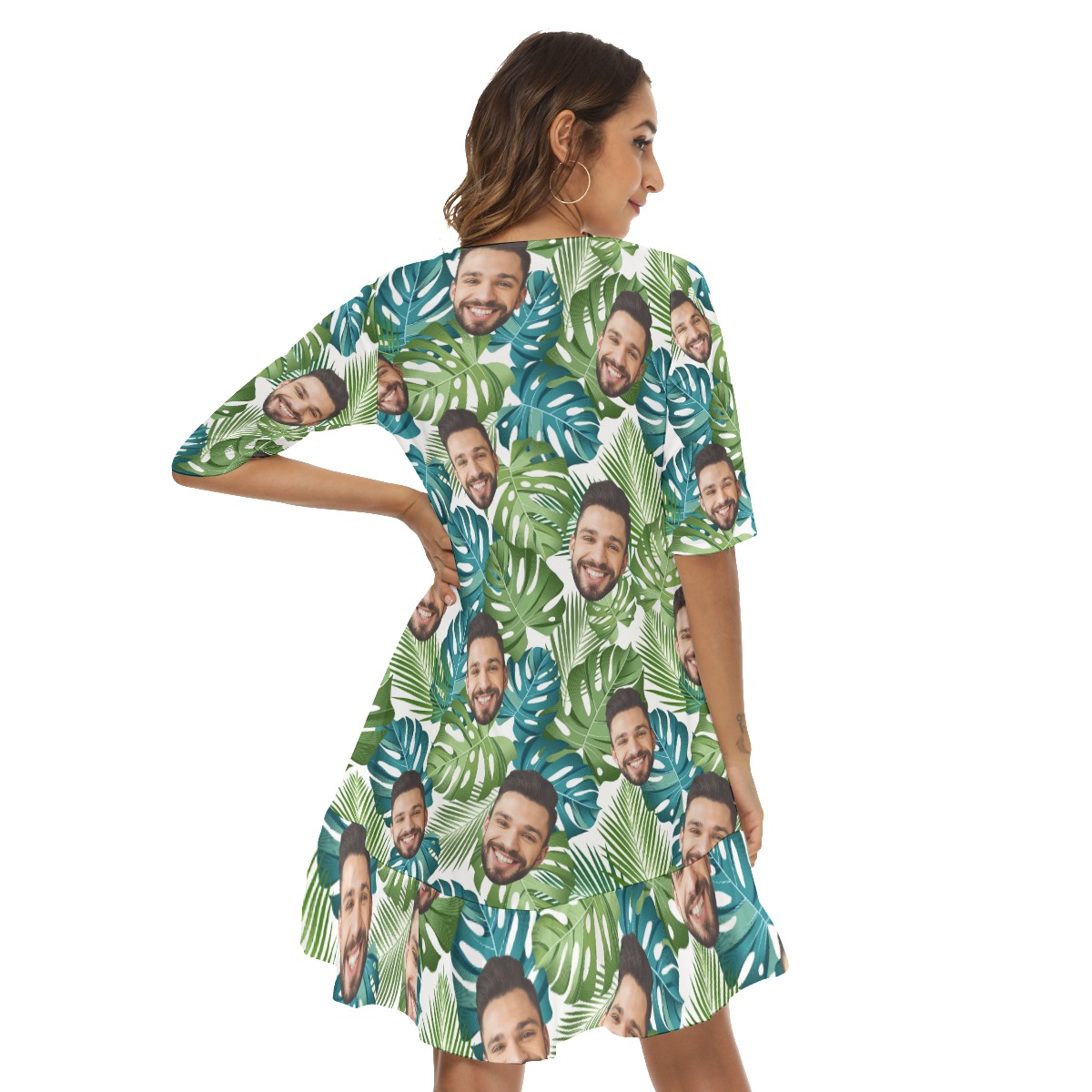 Custom Face Half Sleeve Hawaiian Dress For Women