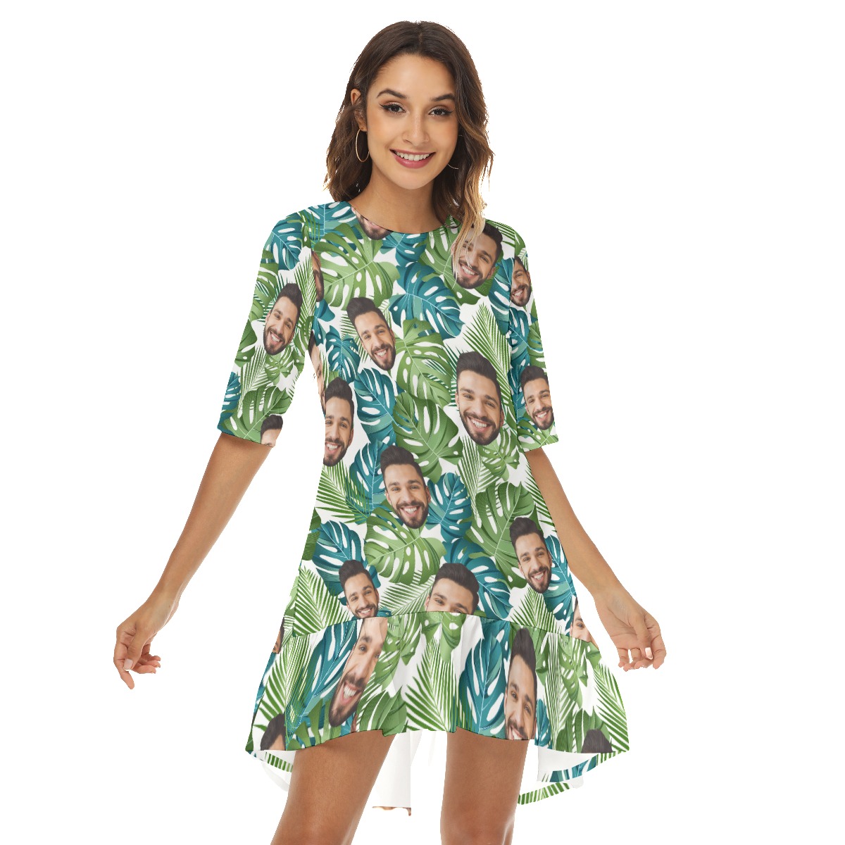 Custom Face Half Sleeve Hawaiian Dress For Women