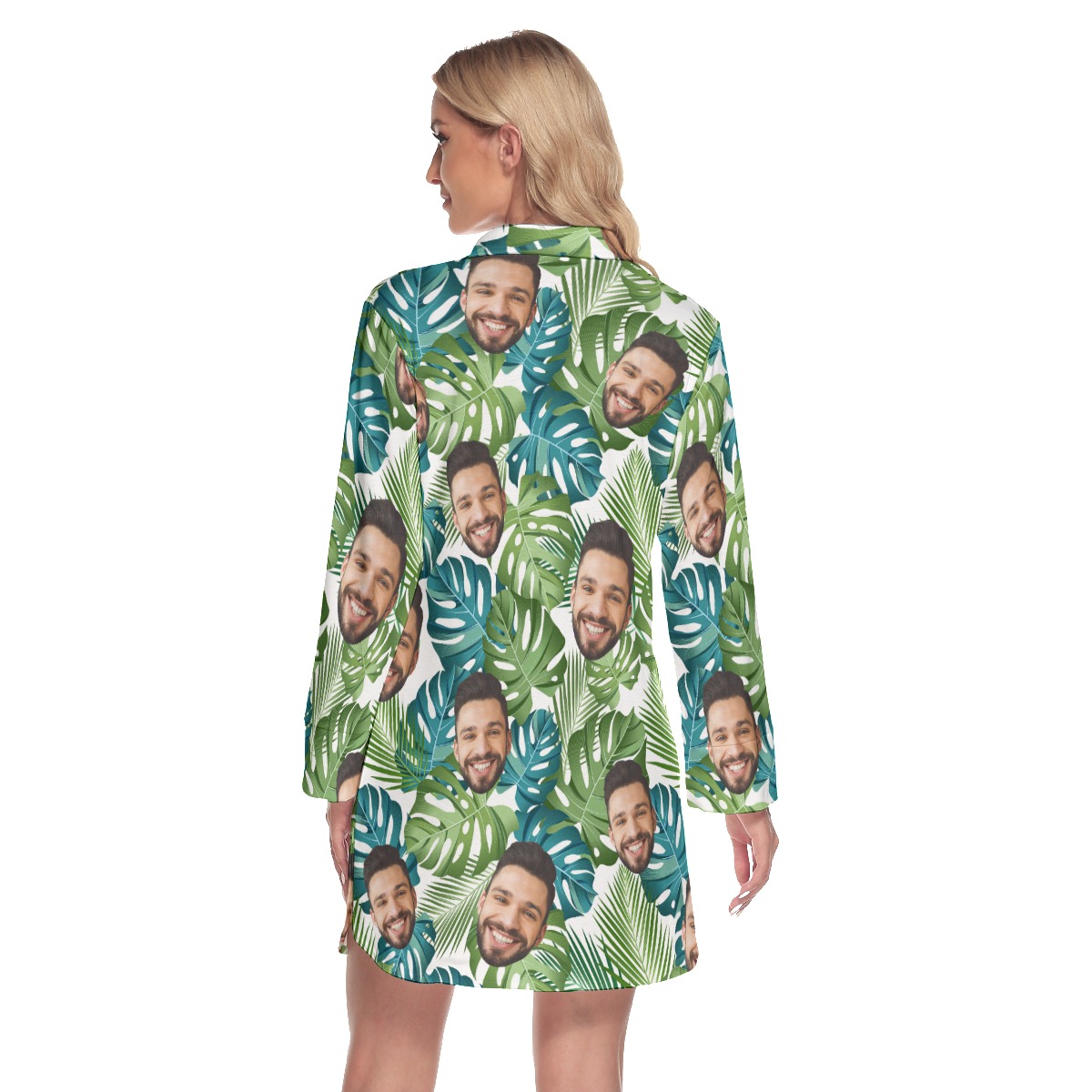 Custom Face Leaf Collared Dress With Custom Face