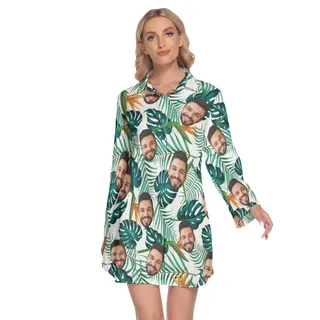 Cool Custom Multiple Faces Lapel Hawaiian Print Dress