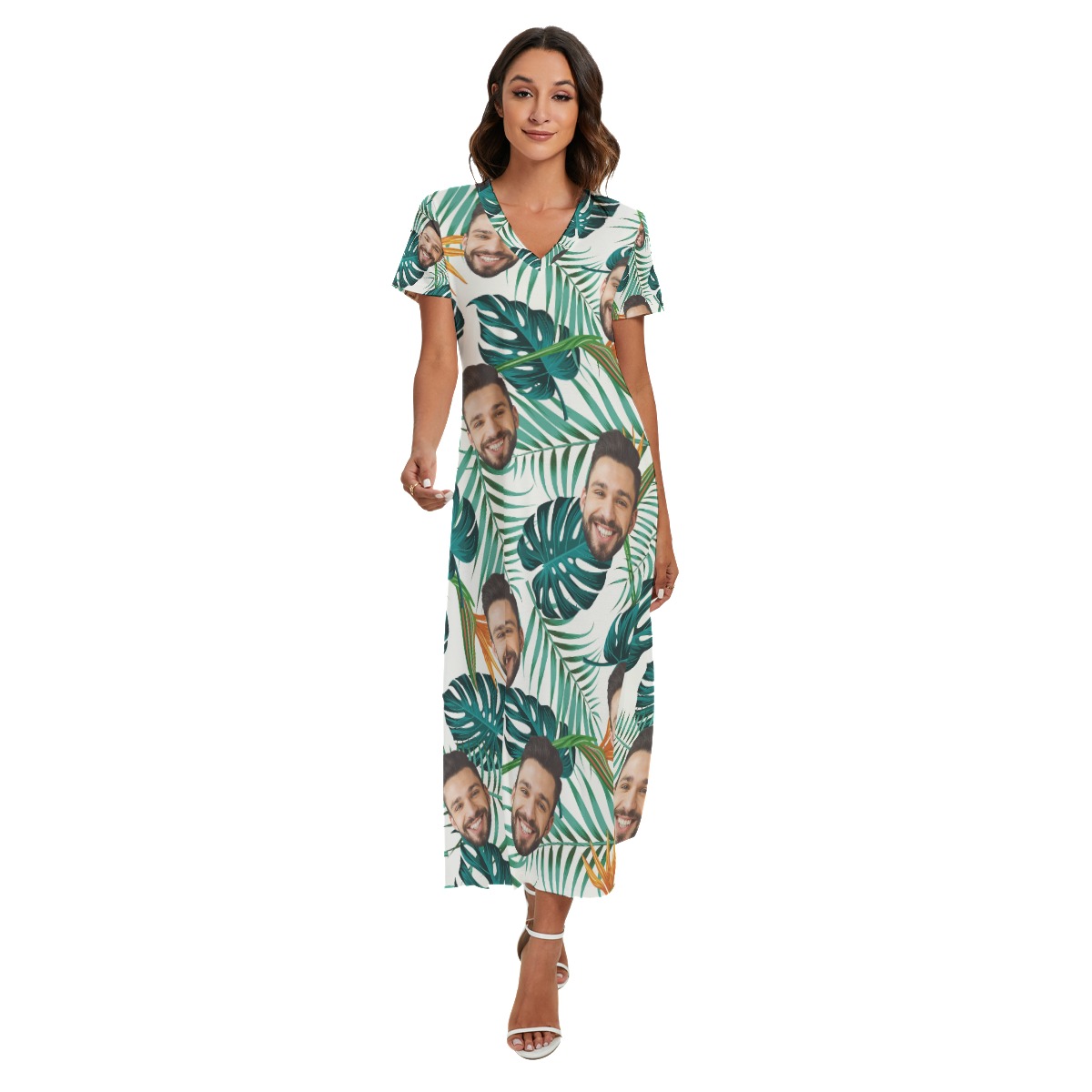 Cool Custom Face V-neck Dress With Side Slit - variant image 1