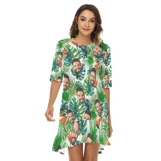 Unique Custom Face Half Sleeve Dress With Ruffle Hem