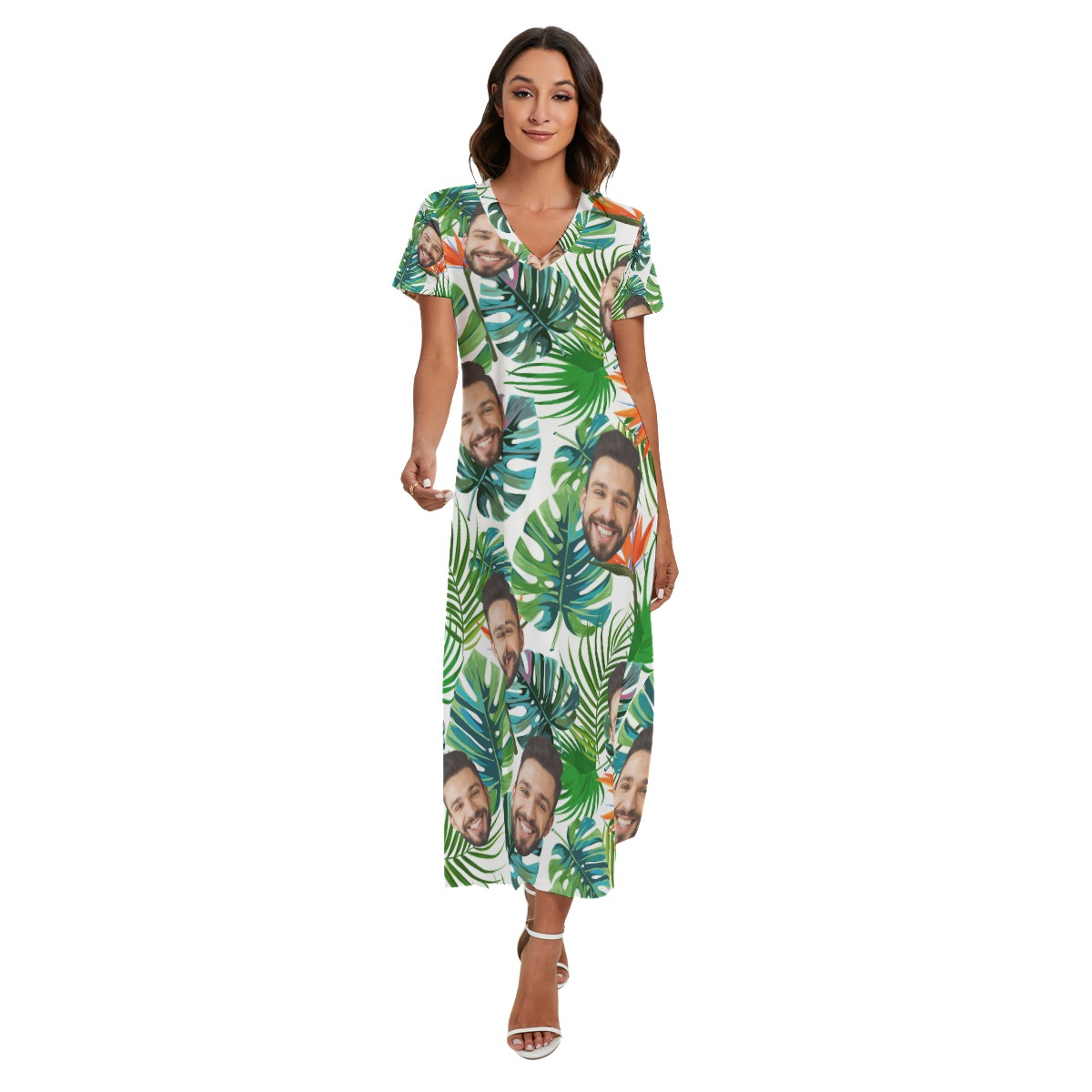 Funny V-Neck Hawaiian Dress With Custom Face - variant image 1