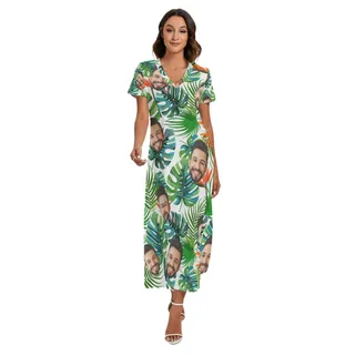 Funny V-Neck Hawaiian Dress With Custom Face