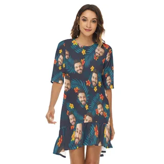 Custom Face Half Sleeve Dress With Ruffle Hem