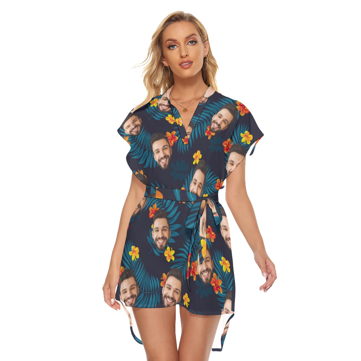 Funny Custom Face Tropical Dress With Belts - variant image 1