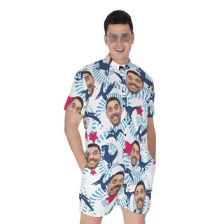 Dinosaur Custom Face Men's Hawaiian Romper