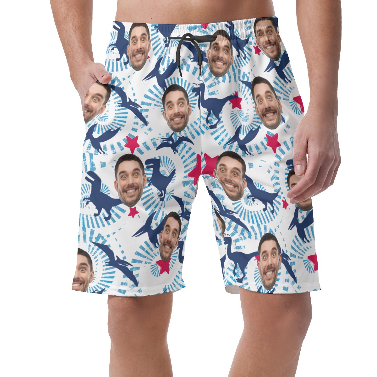 Dinosaur Custom Face Hawaiian Summer Beach Shorts For Men - variant image 1
