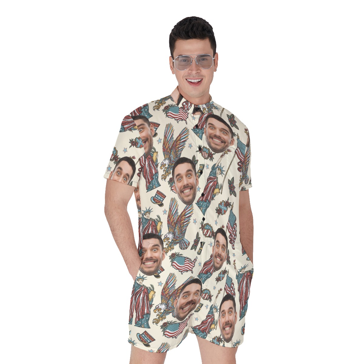 USA Statue Of Liberty Custom Face Men's Hawaiian Romper - variant image 1