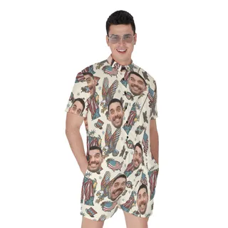 USA Statue Of Liberty Custom Face Men's Hawaiian Romper