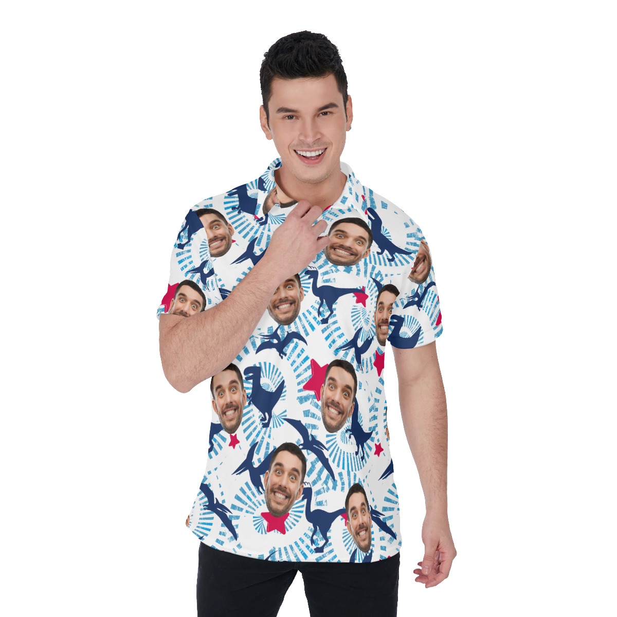 Custom Face Dinosaur Hawaiian Golf Shirt For Men - variant image 1