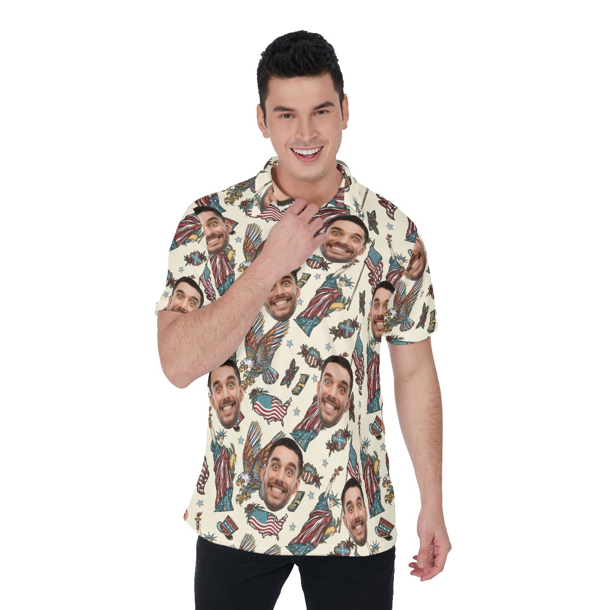 Statue Of Liberty USA Custom Face Hawaiian Polo Shirt For Men - variant image 1