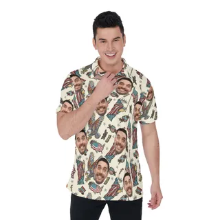 Statue Of Liberty USA Custom Face Hawaiian Polo Shirt For Men