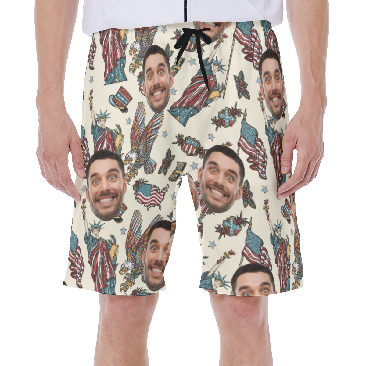 Funny Custom Face USA Statue Of Liberty Hawaiian Swim Trunks For Men - variant image 1