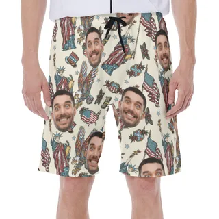 Funny Custom Face USA Statue Of Liberty Hawaiian Swim Trunks For Men