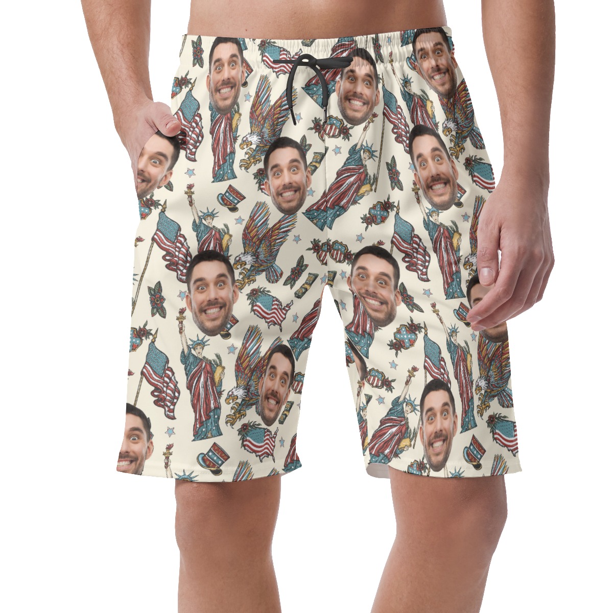 American Eagle Statue Of Liberty Custom Face Hawaiian Beach Shorts For Men - variant image 1
