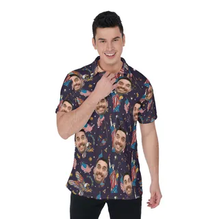 Statue Of Liberty American Eagle Custom Face Hawaiian Polo Shirt