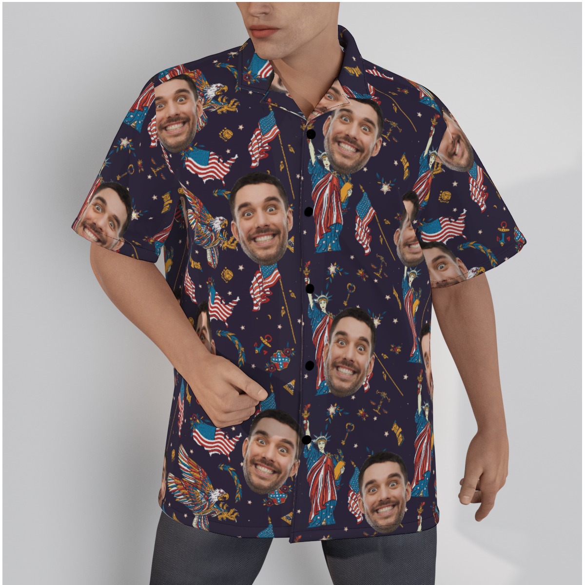 American Eagle And Statue Of Liberty Custom Face Hawaiian Shirt - variant image 1