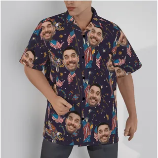 American Eagle And Statue Of Liberty Custom Face Hawaiian Shirt