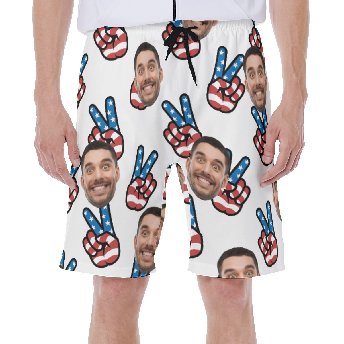 Custom Face American Flag Peace Sign Hawaiian Swim Trunks For Men - variant image 1