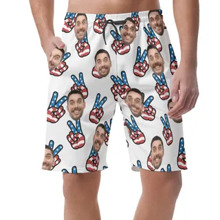 Peace Sign American Flag Custom Face Hawaiian Beach Shorts For Men