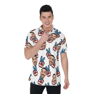 American Flag Peace Sign Custom Face Hawaiian Polo Shirt