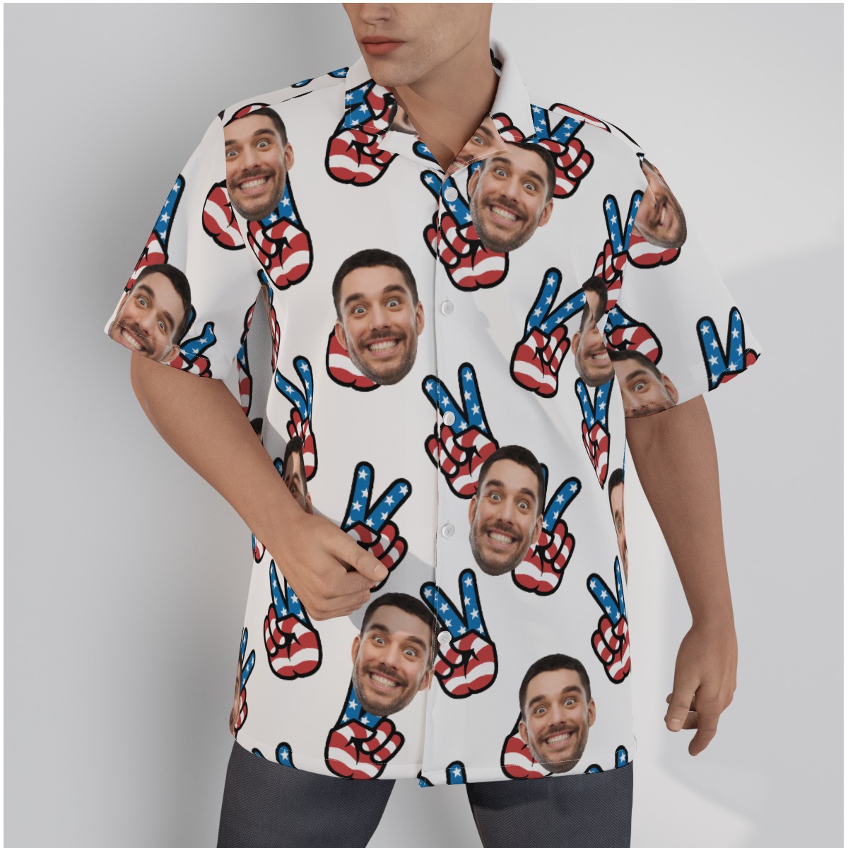 Peace Sign American Flag Custom Face Hawaiian Shirt - variant image 1