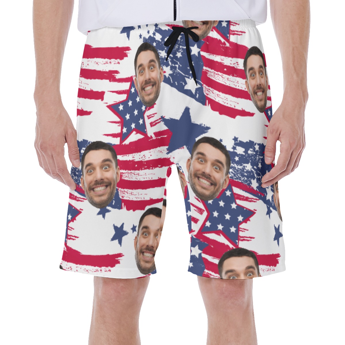 Funny Custom Face American Flag Hawaiian Swimwear For Men - variant image 1