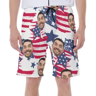 Funny Custom Face American Flag Hawaiian Swimwear For Men