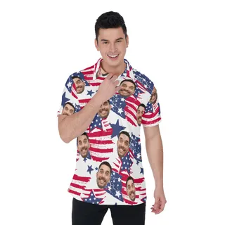 American Flag Custom Face Men's Hawaiian Polo Shirt
