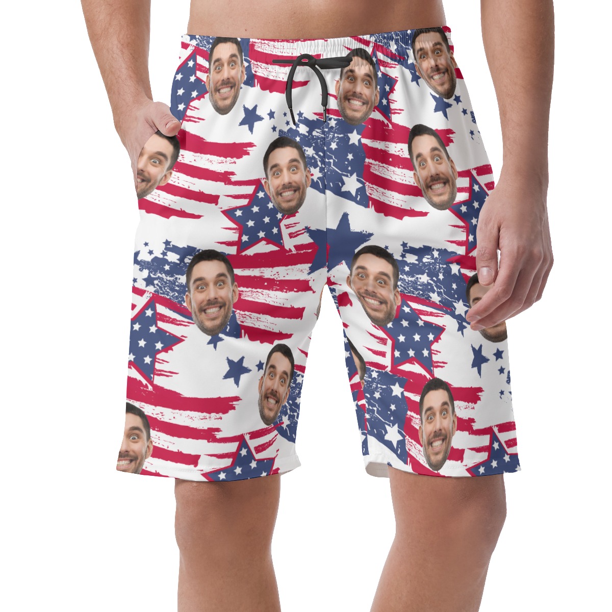 Funny Custom Face American Flag Hawaiian Summer Shorts For Men - variant image 1