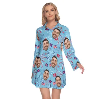 Custom Face Firework 4th Of July Hawaiian Shirt Dress