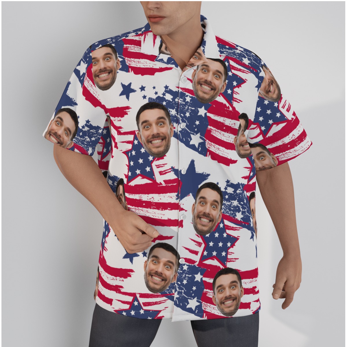 Funny Custom American Flag Men's Hawaiian Shirt With Face - variant image 1